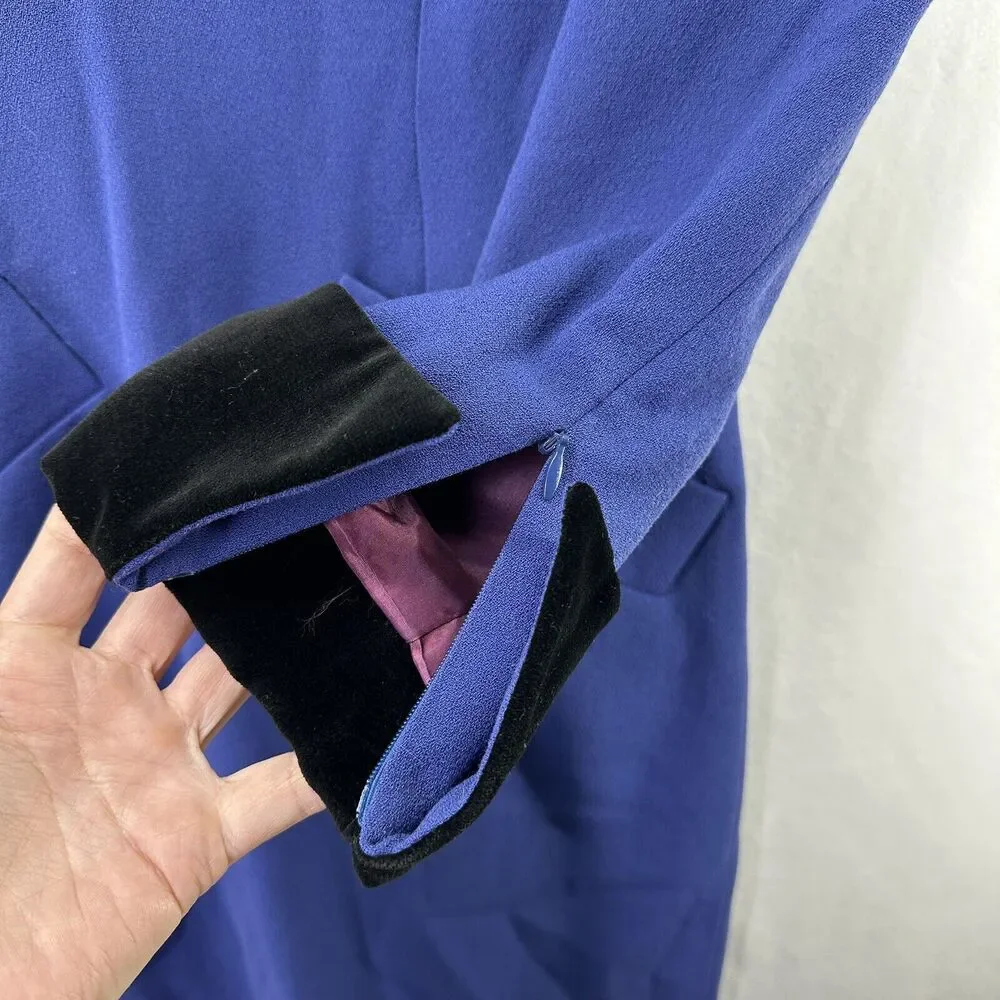 Vintage CELINE PARIS Wool Velvet Collar Cuffs Dress Purple Long Sleeves Sz 38 - Picture 8 of 16